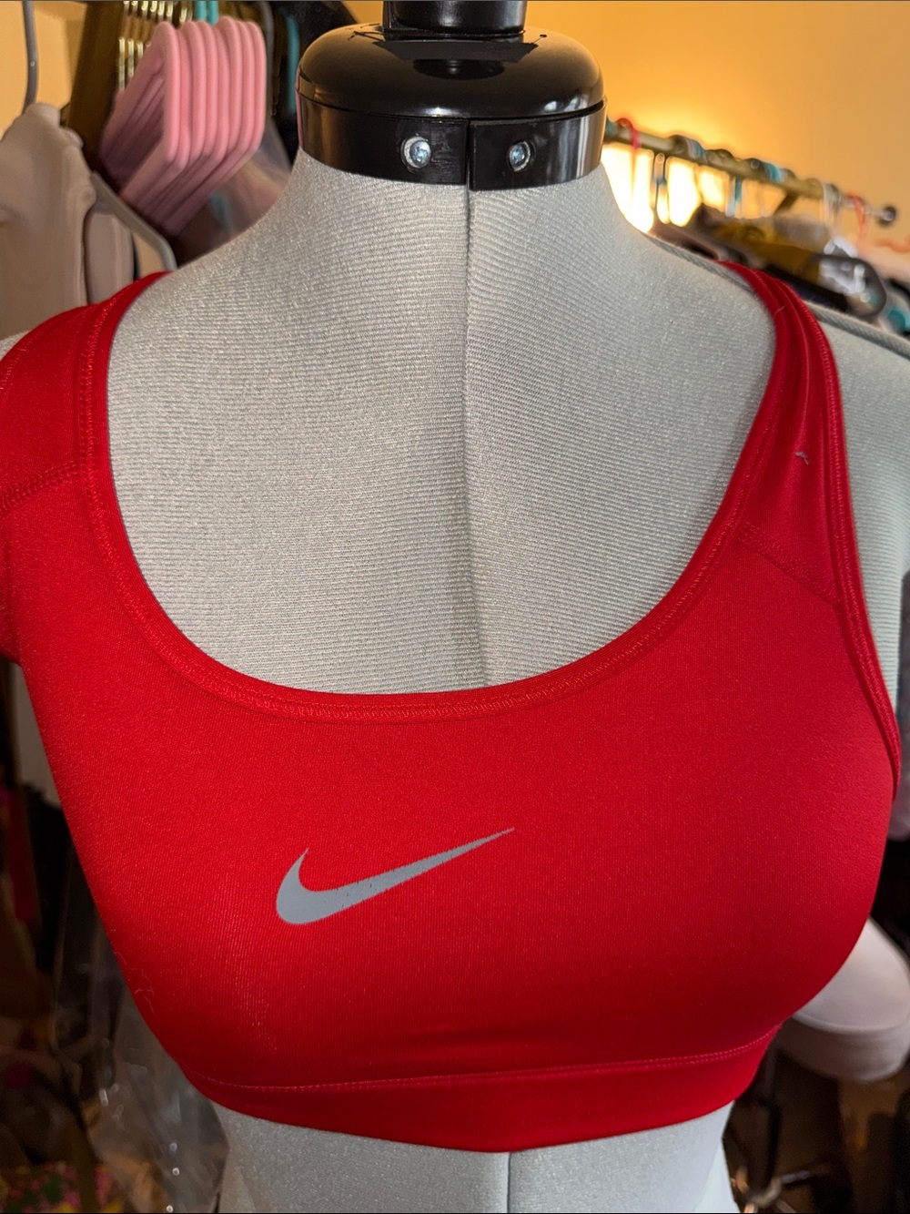 Nike Red Scoop-Neck Sports Bra with Reflective Swoosh